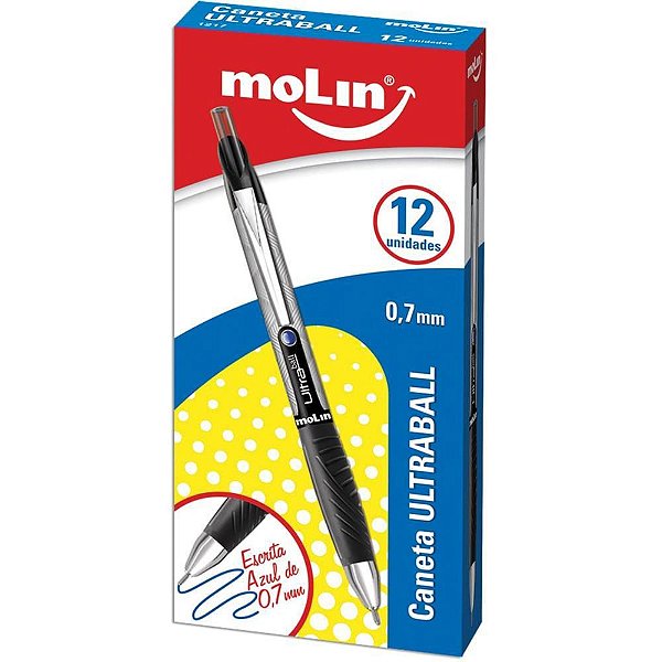 Caneta Retrátil Ultraball 0,7MM Azul CX com 12