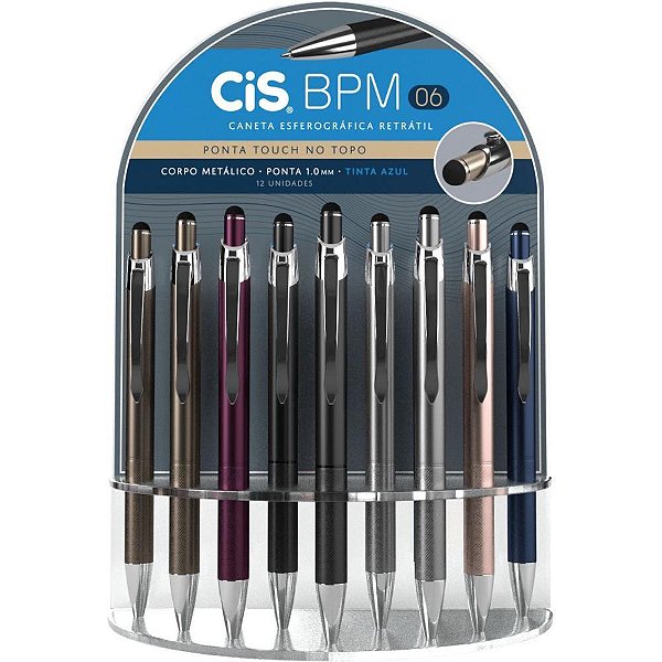 Caneta Retrátil CIS Touch BPM-06 1.0MM Azul - Caixa com 12 Unidades