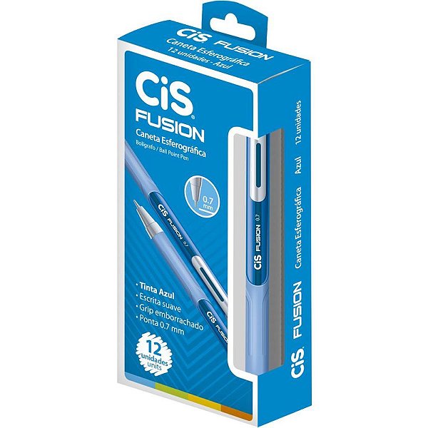 Caneta Retrátil CIS Fusion 0.7MM Azul - Caixa com 12
