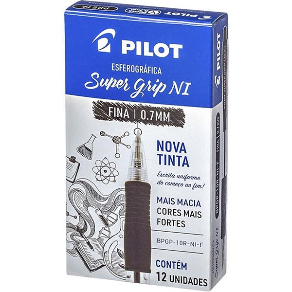 Caneta Retrátil Pilot BPSG-S Super GRIP 0.7MM Preta Caixa com 12 Unidades