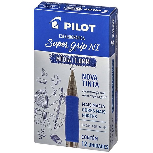 Caneta Retrátil BPGP-S Supergrip 1.0MM Azul - Caixa com 12 Unidades