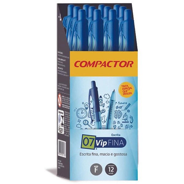 Caneta Retrátil 07 VIP Fina AZ CX com 12