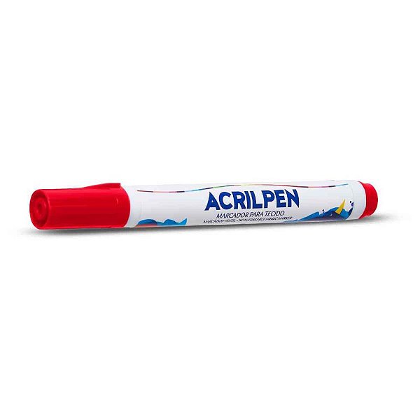Caneta para Tecido Vermelho Fogo Acrilpen - Caixa com 12 Unidades