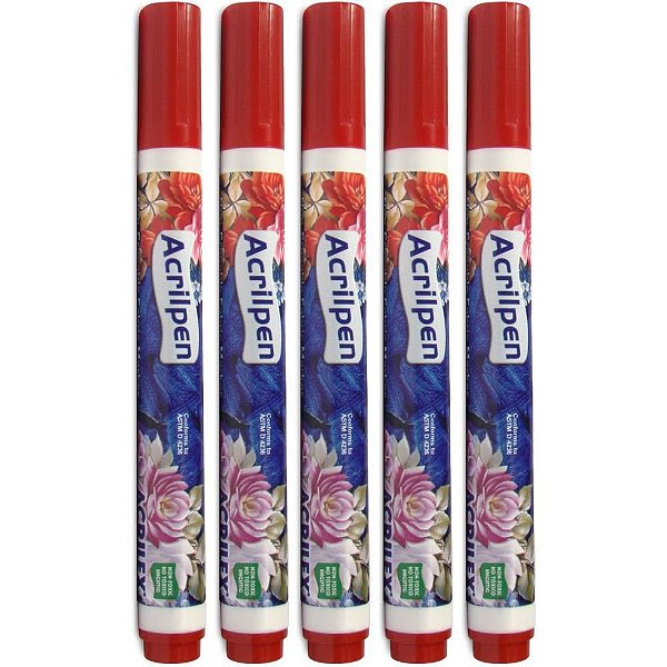 Caneta para Tecido Vermelho Fogo Acrilpen - Caixa com 12 Unidades