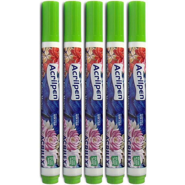 Caneta para Tecido Verde Folha Acrilpen - Caixa com 12 Unidades
