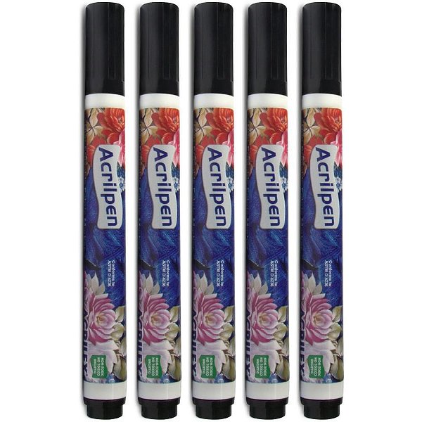 Caneta para Tecido Preto Acrilpen Caixa com 12
