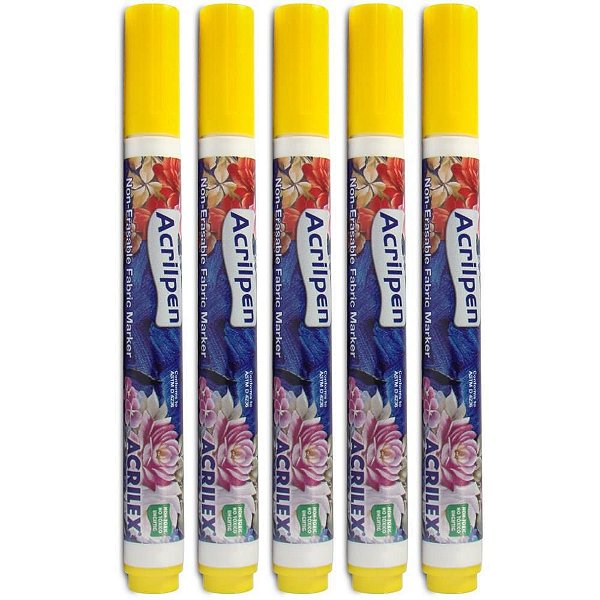 Caneta para Tecido Amarelo Ouro Acrilpen – Caixa com 12 Unidades