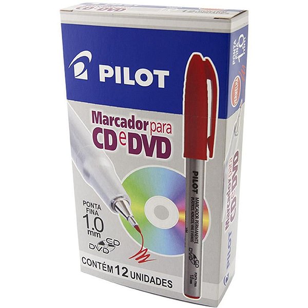 Caneta para CD 1.0MM Ponta Fina Vermelho Caixa com 12
