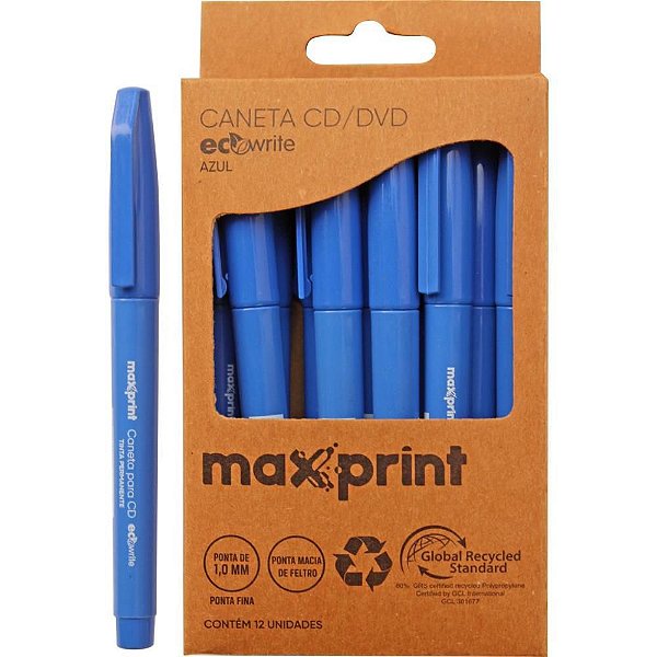 Caneta para CD/DVD 1.0MM Ecowrite Azul - Caixa com 12