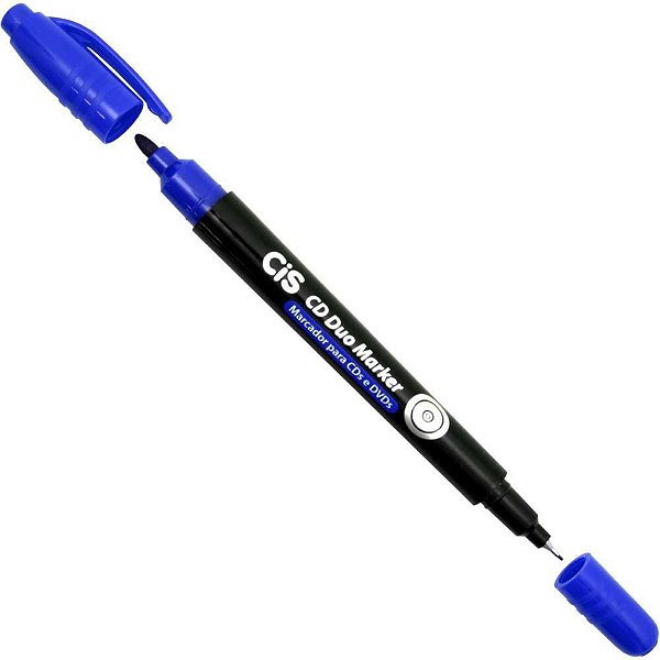 Caneta para CD 10MM CIS Duo Marker 2 Pontas Azul - Caixa com 12 Unidades