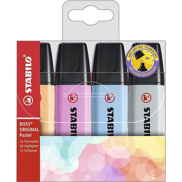 Caneta Marca Texto Stabilo BOSS Pastel – 4 Cores
