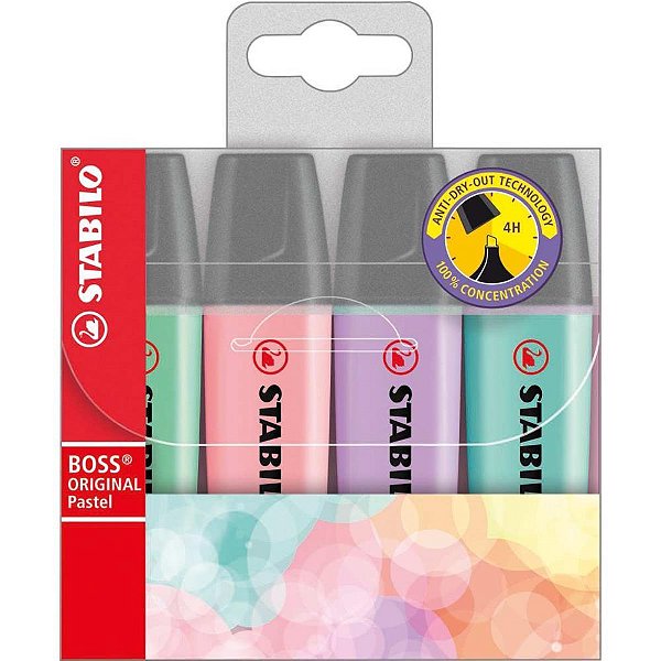 Caneta Marca Texto Stabilo BOSS 4 Cores TONS Pastel