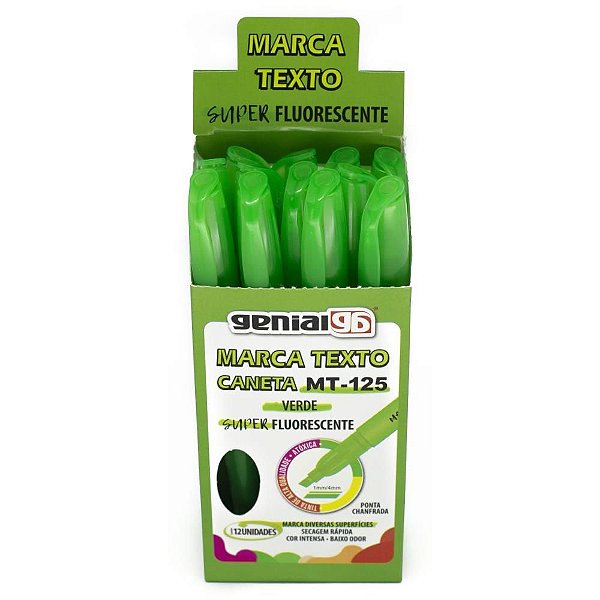 Caneta Marca Texto MT-125 Verde Caixa com 12