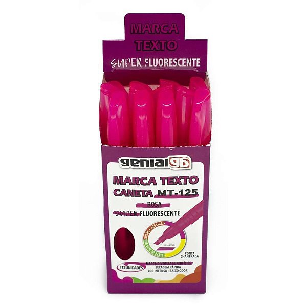 Caneta Marca Texto MT-125 Rosa CX com 12