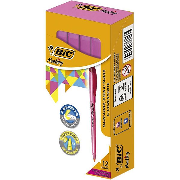 Caneta Marca Texto Marking Rosa - Brite Liner BIC