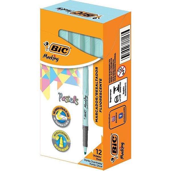 Caneta Marca Texto Marking Azul Pastel - Caixa com 12 Unidades