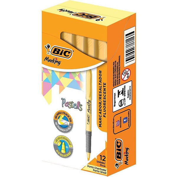 Caneta Marca Texto Marking Amarelo Pastel Caixa com 12 Unidades