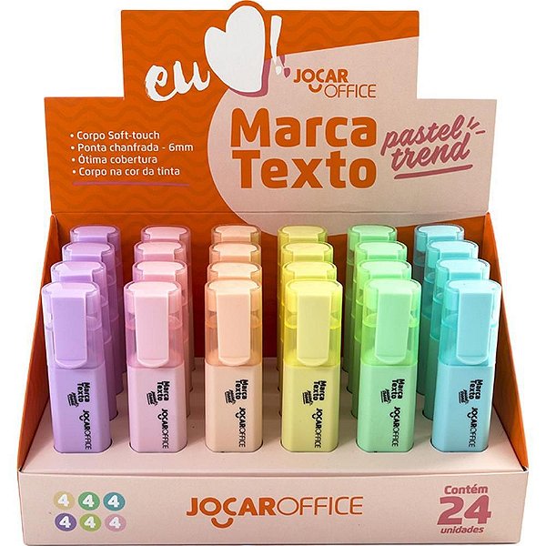 Caneta Marca Texto Jocar 6 Cores Pastel Display com 24 Unidades