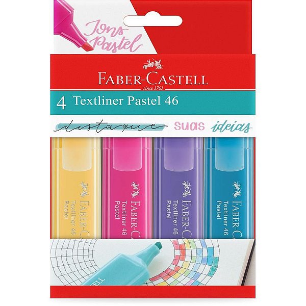 Caneta Marca Texto Highlighter 46 4 Cores Pastel - Caixa com 6
