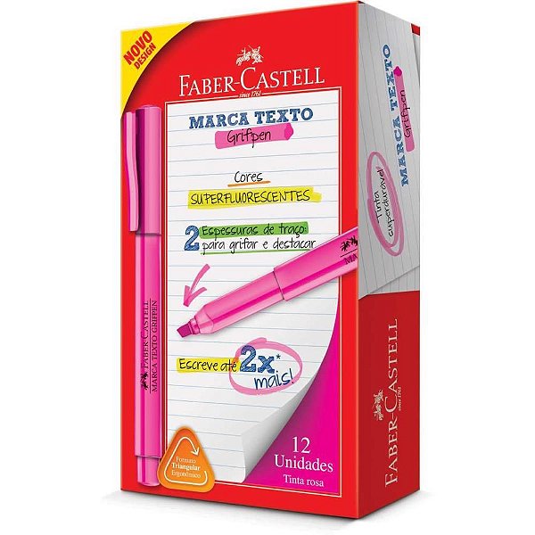 Caneta Marca Texto Grifpen Rosa - Caixa com 12 Unidades