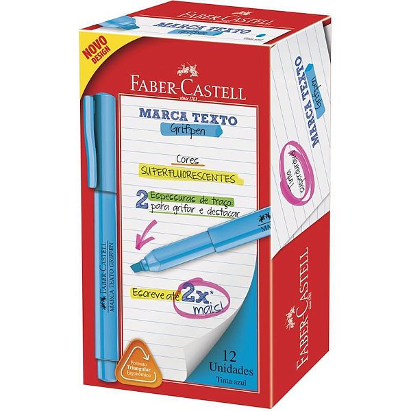 Caneta Marca Texto Grifpen Azul - Caixa com 12 Unidades