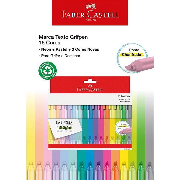 Caneta Marca Texto Grifpen 15 Cores Pacote com 05
