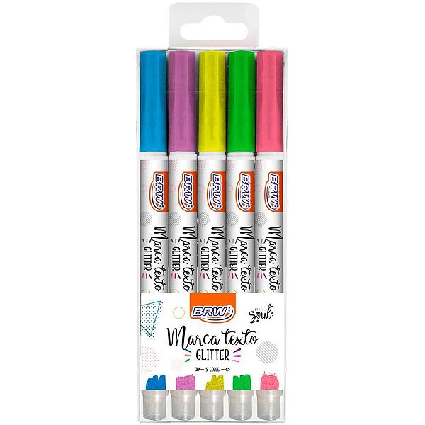 Caneta Marca Texto Glíter 5 Cores