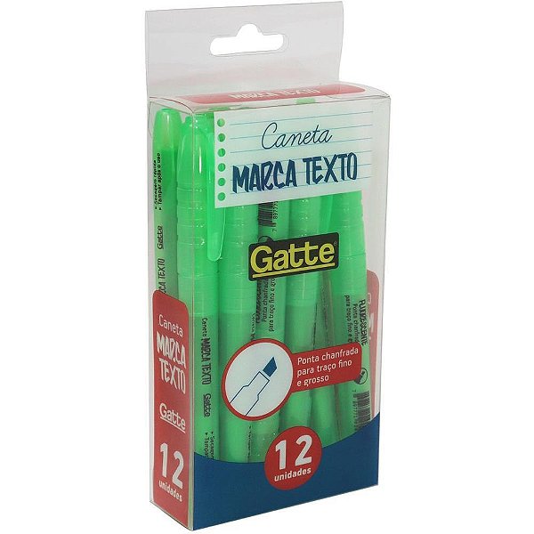 Caneta Marca Texto Gatte Verde 4MM - Caixa com 12