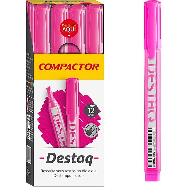 Caneta Marca Texto Destaq Fluorescente Rosa - Caixa com 12 Unidades