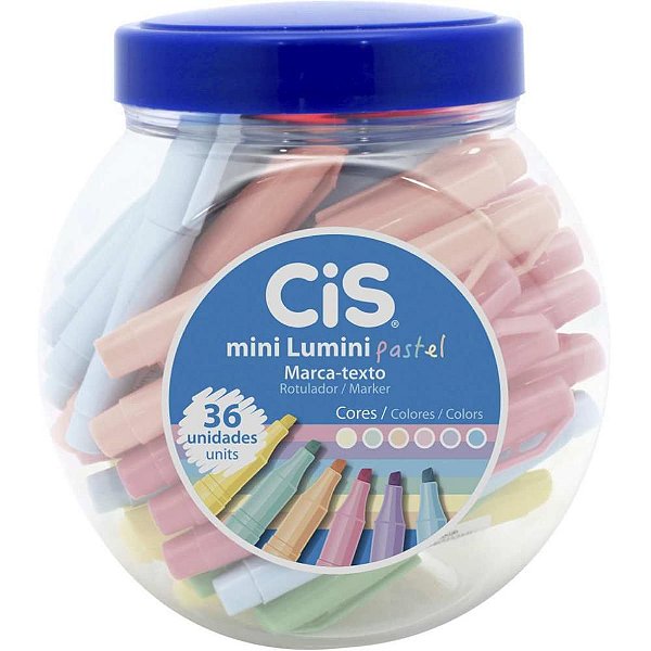 Caneta Marca Texto CIS Lumini Mini Pastel - Pote com 36 Unidades