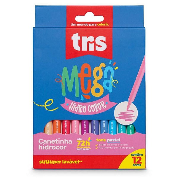 Caneta Hidrográfica TRIS Mega 12 TONS Pastel PCT com 06