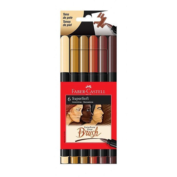 Caneta Hidrográfica Supersoft BRUSH 6 TONS de Pele CX com 06
