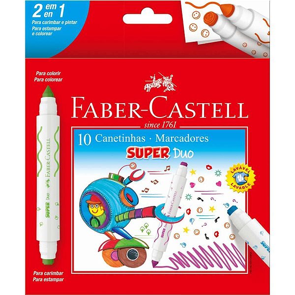 Caneta Hidrográfica Super Duo 10 Cores 2 Pontas - Pacote com 6