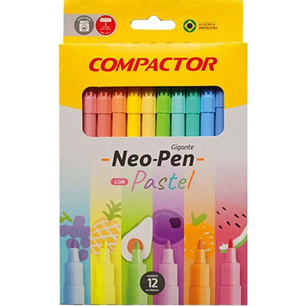 Caneta Hidrográfica Neo Pen Gigante 12 Cores Pastel - Caixa com 5 Blisters