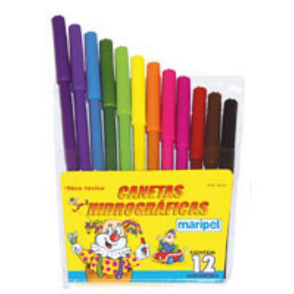 Caneta Hidrográfica Maripel 12 Cores - Pacote com 12 Unidades