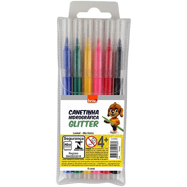 Caneta Hidrográfica Glíter 6CORES CX com 12