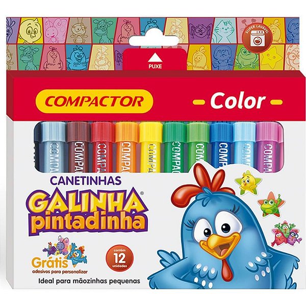 Caneta Hidrográfica Galinha Pintadinha 12 Cores - Pacote com 5