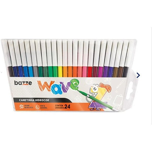 Caneta Hidrográfica Bazze Wave 24 Cores - Pacote com 12