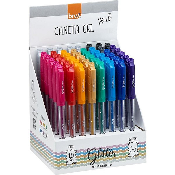 Caneta GEL Glitter 1.0MM Cores Sortidas BRW - Display com 48 Unidades