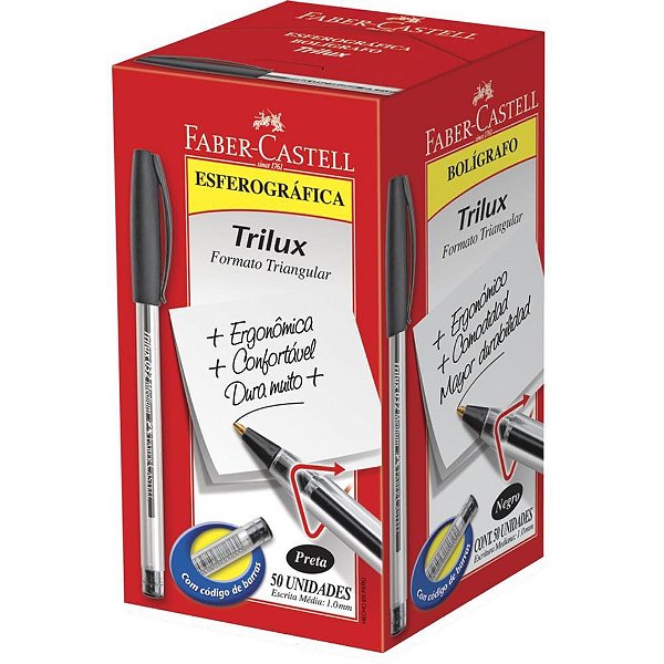 Caneta Esferográfica Trilux Ponta Média Preta Caixa com 50 Unidades