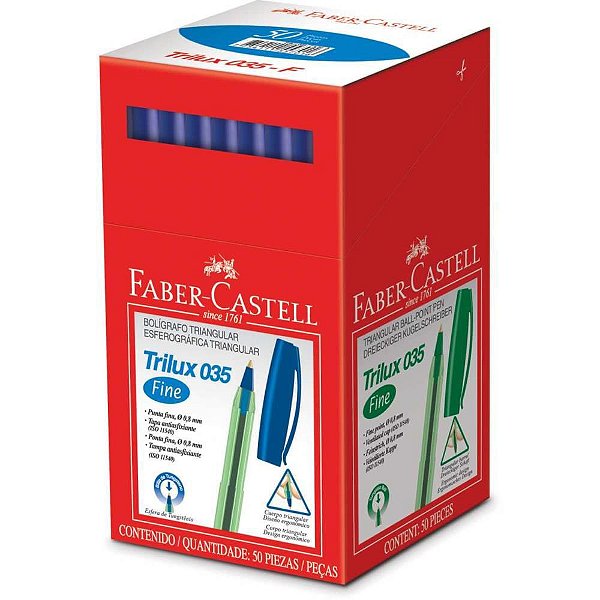 Caneta Esferográfica Trilux Ponta Fina Azul Caixa com 50