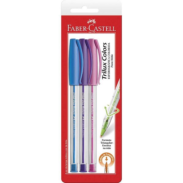 Caneta Esferográfica Trilux Colors 10MM 3 Cores