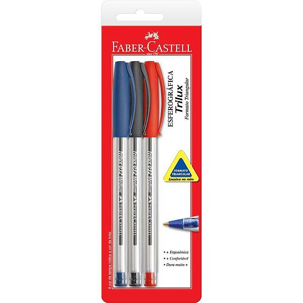 Caneta Esferográfica Trilux 1.0MM Cores AZUL, Preta e Vermelha Caixa com 24