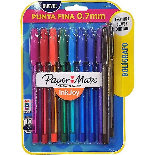 Caneta Esferográfica Paper Mate KM100 Colorz Fina 8 Cores - Blister com 10 Unidades