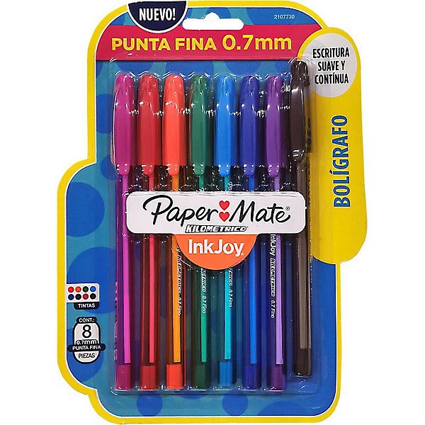 Caneta Esferográfica Paper Mate KM 100 Colorz Fina 0.7MM - Blister com 8 Cores Sortidas