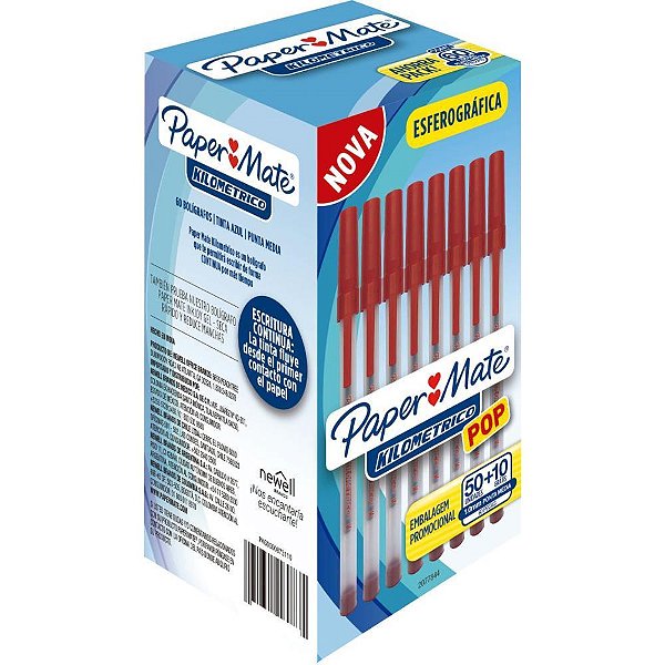 Caneta Esferográfica Kilométrica 100 POP Vermelha