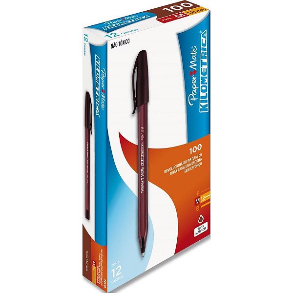 Caneta Esferográfica Paper Mate Kilométrica 100 Colorz Marrom Caixa com 12 Unidades