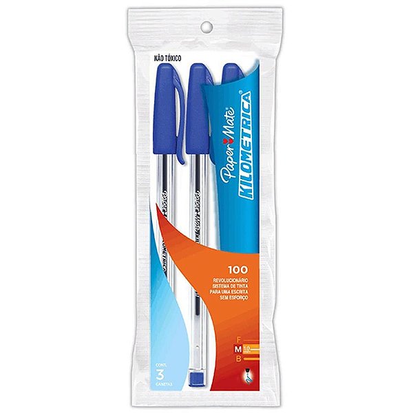 Caneta Esferográfica Paper Mate Kilométrica 100 C/03 Azul