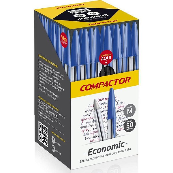 Caneta Esferográfica Economic Cristal Preta Caixa com 50