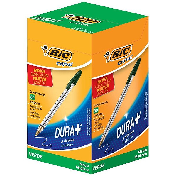 Caneta Esferográfica BIC Cristal Dura Verde - Caixa com 50 Unidades